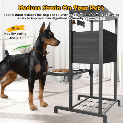 Elevated Dog Bowls, Height Adjustable Raised Dog Bowl Stand (3.5'' to 11''), Multifunctional Lifted Bowl Holder with Pet Food Organizer for Large Medium Small Dogs, Black