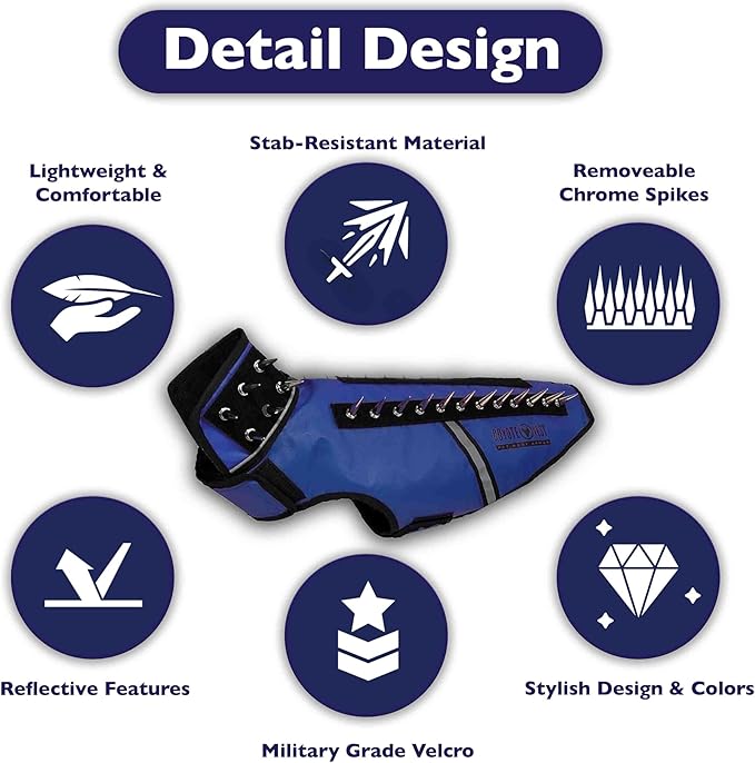 CoyoteVest SpikeVest Dog Harness Vest for Small Dogs, Reflective Dog Vest with Spikes to Shield Your pet from Coyotes, Raptor and Animal Attacks, Anti Hawk Vest, Made in USA (M-Royal Blue)