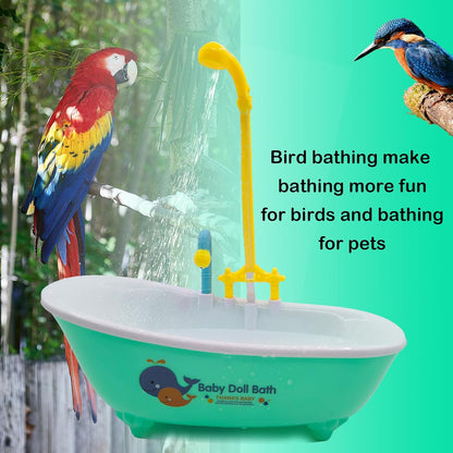 Parrot Automatic Bathtub with Shower, Cute Durable Bird Bath Shower Tub Birds Bath Fountain for Small Medium Parrots Cockatiel Parakeets Conures Lovebirds(Green 10.2 x 4.0 x 11.02Inch)
