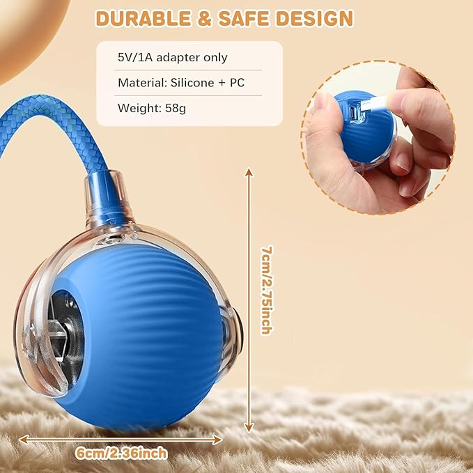 Interactive Cat Toy,Electric Dog BallToy,Cat Toys for Indoor Cats,Chewie Viral Dog Ball,Adjustable Sports Rolling Toy,Electric Rolling Ball Christmas Birthday Gift for Pets.(Blue)