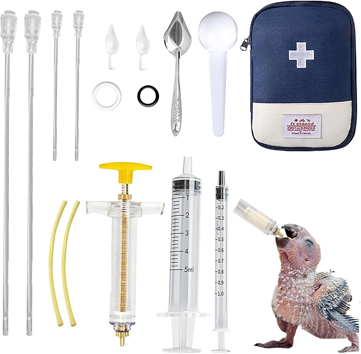 15 pcs Baby Bird Feeding Syringe Set - Bird Hand Feeding Syringe Set, Baby Birds Feeder with 20ml Feeding Syringes, Birds Feeder Scoop, Soft Tubes for Parakeets & Cockatiels