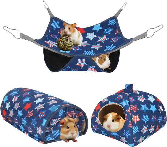 Ferret Hammock, Washable Rat hammock for Cage Accessories,3 Pack Guinea Pig rat Hideout,Soft ferret rats chinchilla bed, hamster hammocks,Ferrets toys and stuff for Sugar Glider(Sky Blue Star, L)
