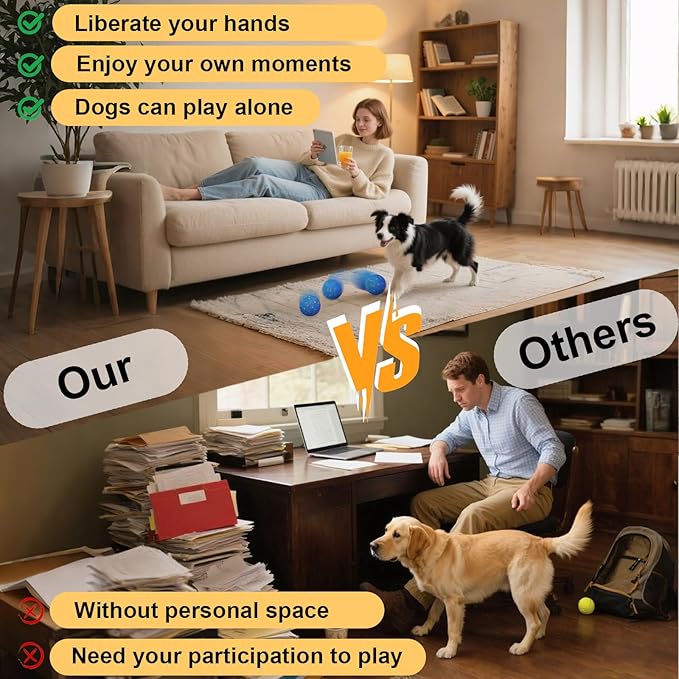 Interactive Dog Toys: Smart Dog Ball – Auto-Bounce, Vibrating & Jumping Action! Durable Duraspin Design for Aggressive Chewers. Rechargeable & Long-Lasting, Keeps Dogs Busy and Entertained Blue.