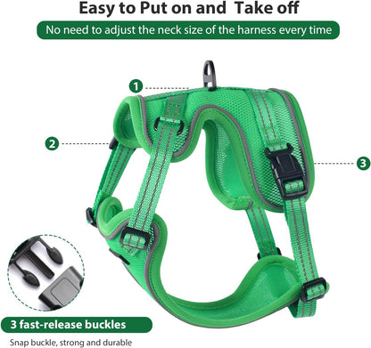 Rttochfy Cat Harness and Leash Set, Adjustable and Reflective Cat Vest, Escape Proof Kitten Harness, Easy to Put on with 3 Buckles for Cats Walking and Traveling (Green, L)