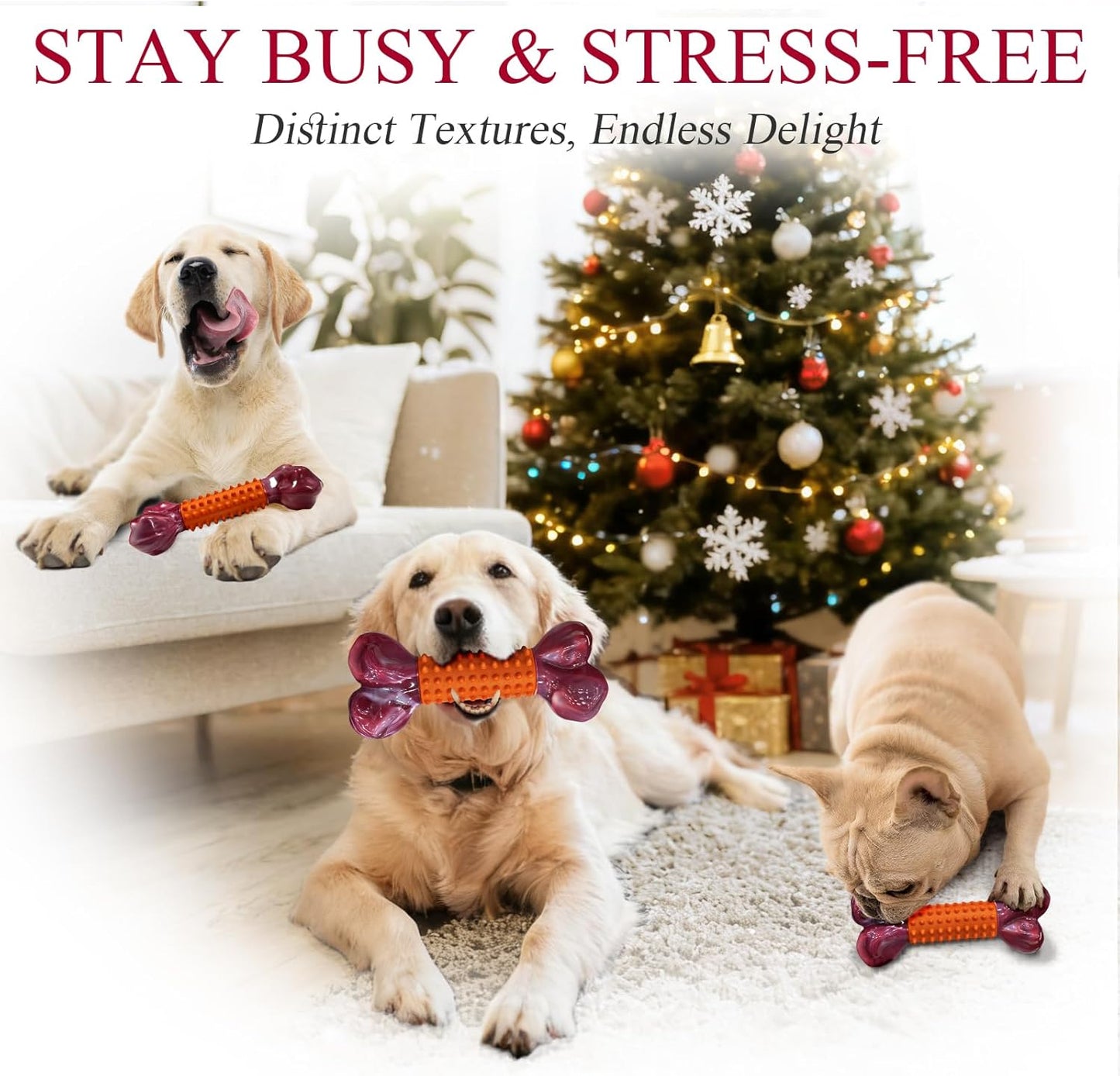 Apasiri Dog Toys for Aggressive Chewers Peanut Butter Flavored: 4-Pack Dog Bones for Large Dogs, 8" Chew Toys Long-Lasting, Tough Nylon & Rubber Dogs Toys