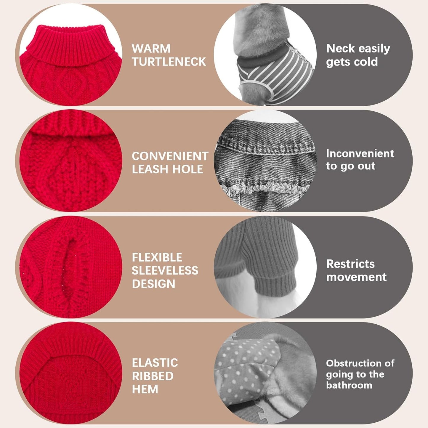 BINGPET Thermal Knitted Dog Sweater for Small Medium Large Dogs,Winter Dog Cat Coat Warm Sweartershirts Outfits,Classic Cable Knit Turtleneck Pullover Dog Jumper Coat Warm Sweartershirts