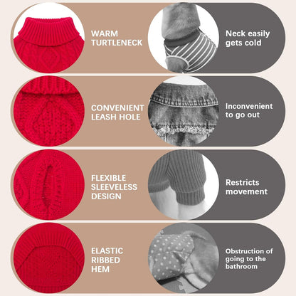 BINGPET Thermal Knitted Dog Sweater for Small Medium Large Dogs,Winter Dog Cat Coat Warm Sweartershirts Outfits,Classic Cable Knit Turtleneck Pullover Dog Jumper Coat Warm Sweartershirts