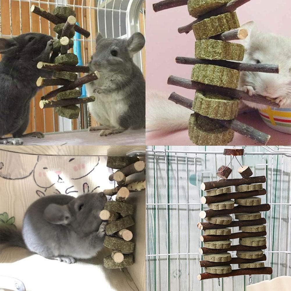 Hamiledyi Bunny Chew Toy for Teeth,Guinea Pig Natural Organic Fruitwood Sticks with Grass Cake for Rabbits,Chinchillas,Gerbils, Squirrels, Hamsters, Chewing/Improve Dental Health