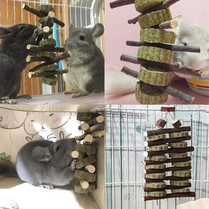 Hamiledyi Bunny Chew Toy for Teeth,Guinea Pig Natural Organic Fruitwood Sticks with Grass Cake for Rabbits,Chinchillas,Gerbils, Squirrels, Hamsters, Chewing/Improve Dental Health