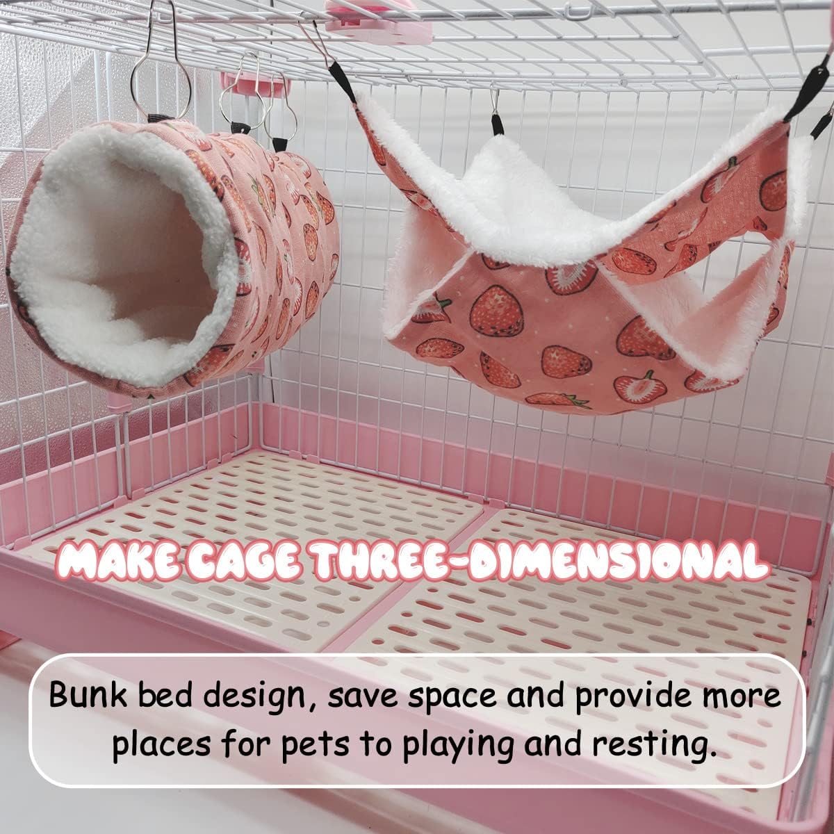LYART Guinea Pig Rat Ferret Hammock and Warm Bed Small Pet Hideout Tunnel Cave Hanging Bunkbed Hammock Cage Toy for Hamster Sugar Glider Squirrel (3.Hammock & Tunnel)