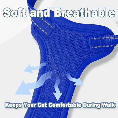 Cat Harness and Leash Set Escape Proof for Kitten Walking, Soft Adjustable Top Handle Vest Harnesses for Cats, Easy Control Breathable Reflective Small Medium Large, Sapphire Blue,XXS