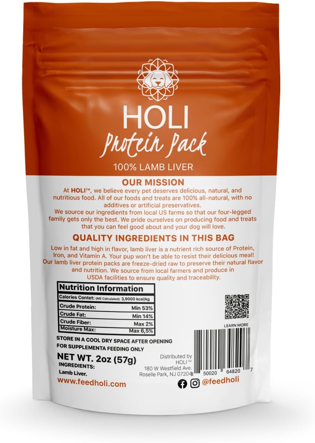 HOLI Lamb Liver Dog Food Topper - Single Ingredient, Human-Grade - Freeze Dried Dog Food Toppers and Flavor Enhancer for Picky Dogs – Grain Free – 100% All Natural - 2oz