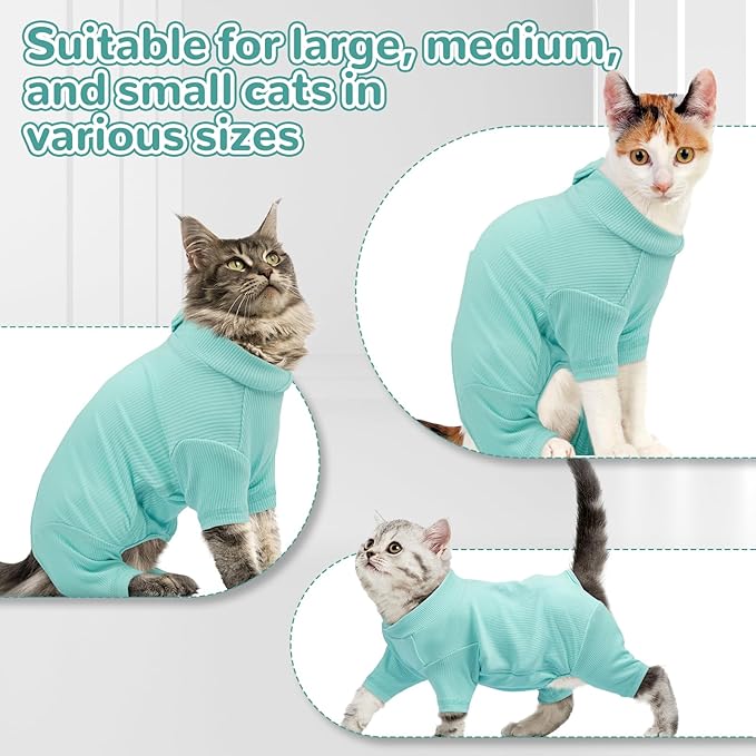Sticky Hair Cat Clothes, Breathable & Lightweight, Reduces Shedding Fur Pajamas, Full Body Long Sleeve Surgical Bodysuit, Stop Licking & Shedding,Blue,S