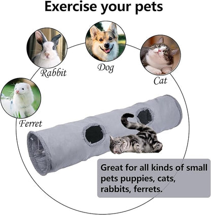 Collapsible Cat Tunnel with Play Ball - Durable Suede Indoor Cat Play Tube for Kitten, Puppy and Rabbit (Medium)