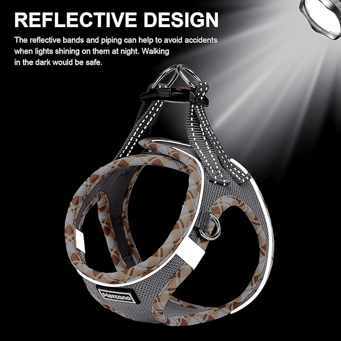 Mercano Soft Mesh Dog Harness and Leash Set, No-Chock Step-in Reflective Breathable Lightweight Easy Walk Vest Harnesses with Safety Buckle for Small Dogs, Cats (Grey, XL)