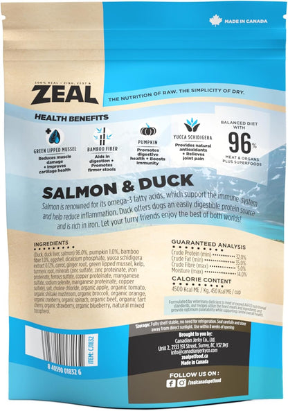 ZEAL Canada Air-Dried Salmon & Duck Recipe for Dogs - Superfood Omega-3 Rich, Dual-Protein, Grain Free, No Fillers, Complete Nutrition (Salmon & Duck, 5 oz)