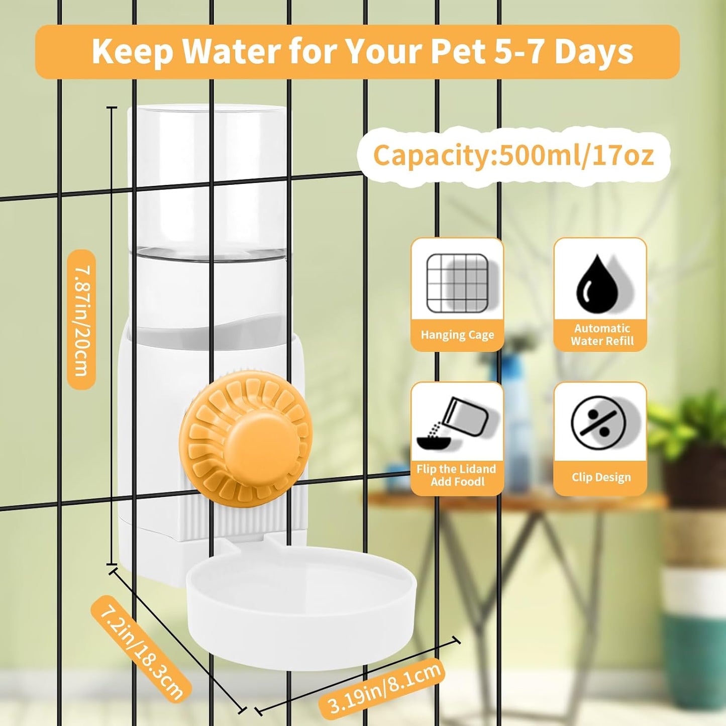 Hanging Rabbit Water Dispenser for Cage,17oz No Drip Guinea Pig Water Bottle for Ferret Bunny Puppy Cat Chinchilla Samll Aminal Water Bowl