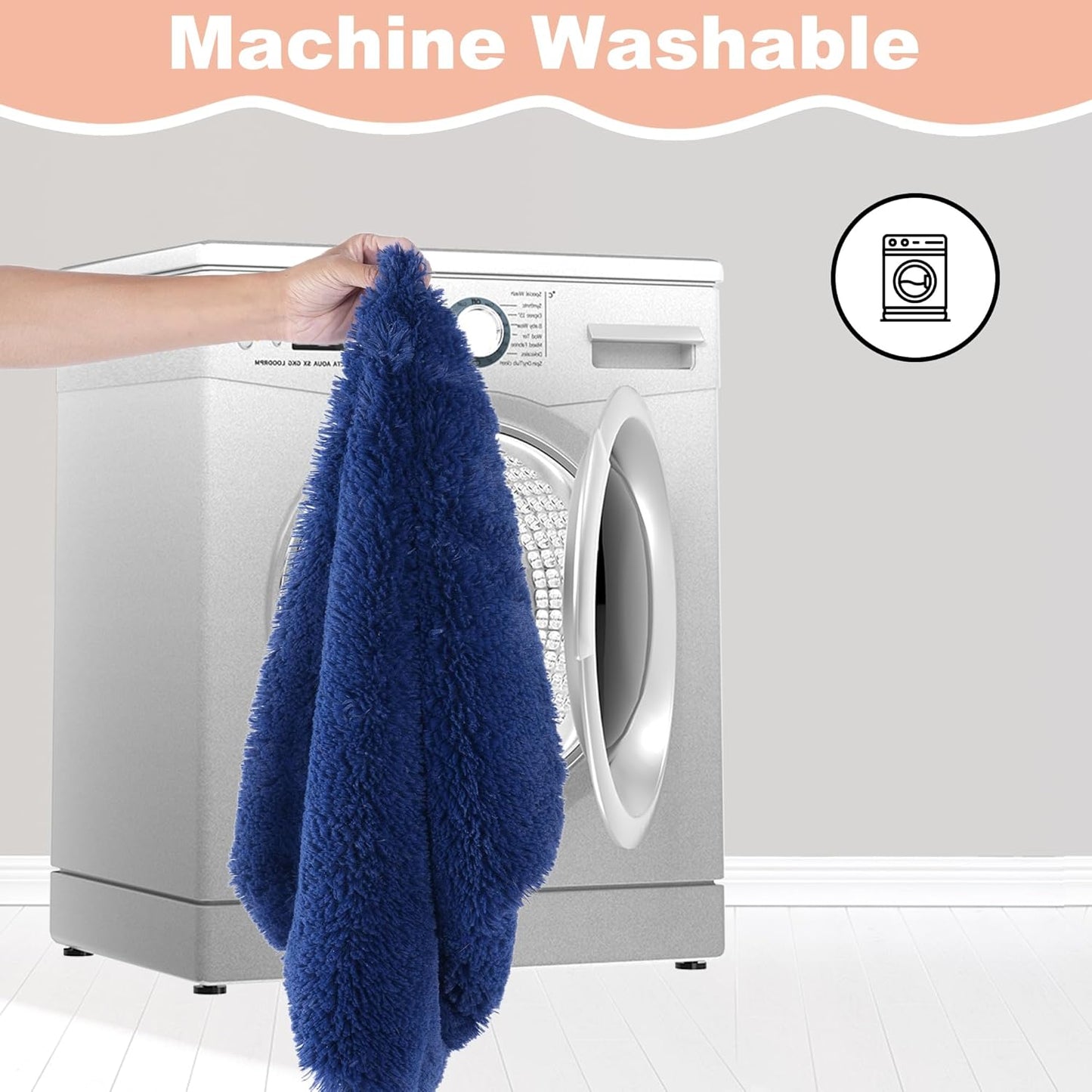 Bedfolks Waterproof Crate Bed, Plush Dog & Cat Kennel Pad with Removable Cover, Fluffy Washable Faux Fur Bed, 17"x12", Solid Dark Blue