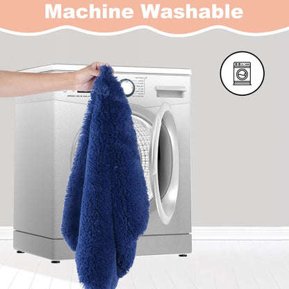 Bedfolks Waterproof Crate Bed, Plush Dog & Cat Kennel Pad with Removable Cover, Fluffy Washable Faux Fur Bed, 17"x12", Solid Dark Blue