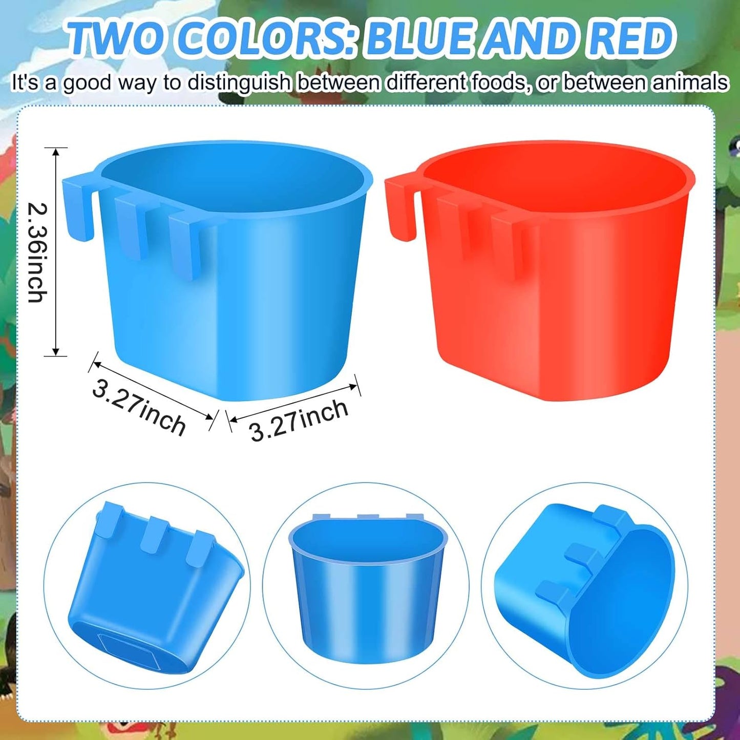 100 Pcs Cage Cups Chicken Feeder Cup 8 oz Hanging Bird Food Water Bowl Coop Bunny Cage Feeding Dish Game Fowl Supply for Poultry Pet Parrot Parakeet Rabbit Parakeet Pigeon(Red, Blue)