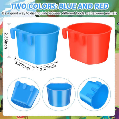 100 Pcs Cage Cups Chicken Feeder Cup 8 oz Hanging Bird Food Water Bowl Coop Bunny Cage Feeding Dish Game Fowl Supply for Poultry Pet Parrot Parakeet Rabbit Parakeet Pigeon(Red, Blue)