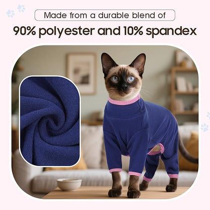 DENTRUN Cat Clothes for Hair Control with Hair Sticky Fabric - Soft Recovery Suit & Breathable Lint-Resistant Cat Sweater for Cats Only, Kitten Onesie Pajamas, XL, Blue