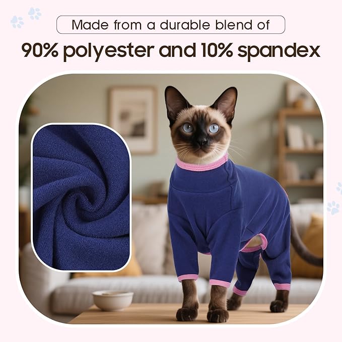 DENTRUN Cat Clothes for Hair Control with Hair Sticky Fabric - Soft Recovery Suit & Breathable Lint-Resistant Cat Sweater for Cats Only, Kitten Onesie Pajamas, L, Blue