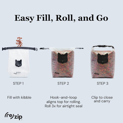 (re)zip Reusable Cat Pet Food Storage Bag | 14-Cup Capacity | Airtight Roll-Top Closure | Durable, BPA-Free PEVA | Translucent & Travel-Friendly | Keeps Kibble Fresh & Organized | Machine Washable