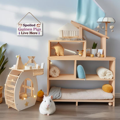 Big Hamster Ball & Guinea Pig Hideout - Stuffed Animals & Accessories for Guinea Pig Cage - 12x6 In Wooden Sign