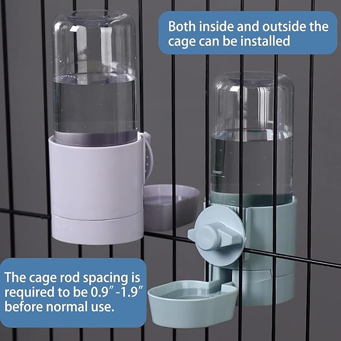 kathson 2Pcs Rabbit Water Bottle 17 OZ Bunny Hanging Water Fountain Automatic Guinea Pig Water Dispenser No Leak Drinking Feeder for Bunny Chinchilla Hamsters Cat Dog Small Animals(Blue)