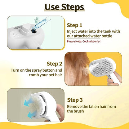 Cat Steam Brush, Pet Steam Brush for Dog & Cat, 3 in 1 Anti-Static Self Cleaning Spray Comb for Cats Dogs Small Animals Long Short Haired