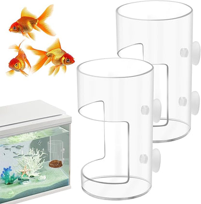 2Pcs Aquarium Fish Feeder Feeding Tray with Suction Cup, Feeding Tube Tank Divider Aquarium Breeder Box Fish Bowls Accessories Round for Turtle Shrimp Supplies Round