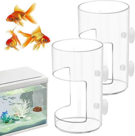 2Pcs Aquarium Fish Feeder Feeding Tray with Suction Cup, Feeding Tube Tank Divider Aquarium Breeder Box Fish Bowls Accessories Round for Turtle Shrimp Supplies Round