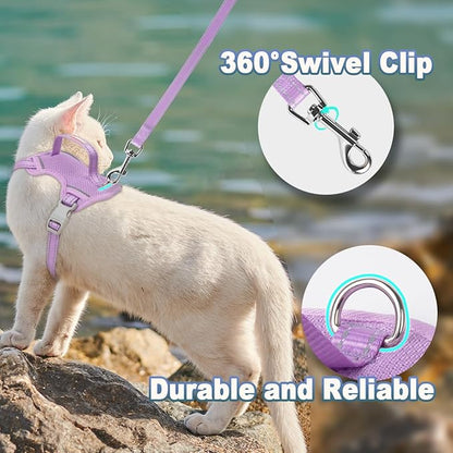 Cat Harness and Leash Set Escape Proof for Kitten Walking, Soft Adjustable Top Handle Vest Harnesses for Cats, Easy Control Breathable Reflective Small Medium Large, Violet Purple, XS