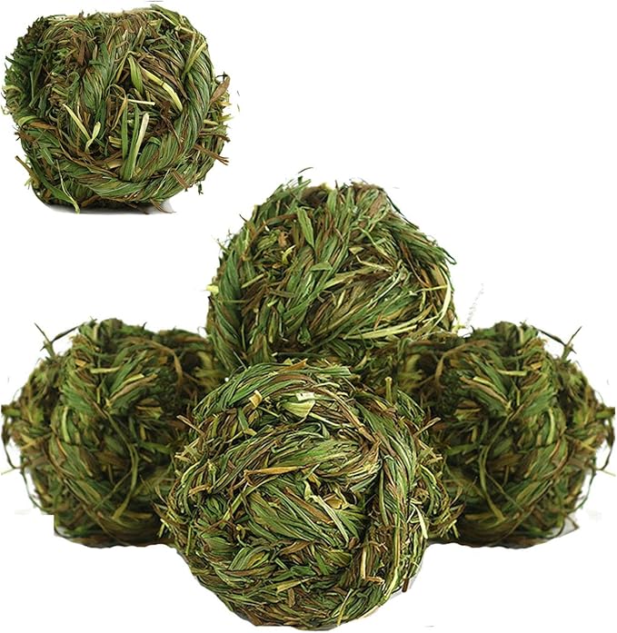 Rabbit Chew Ball Timothy Grass Grinding Small Animal Activity Play Chew Toys for Bunny Rabbits Hamster Guinea Pigs Gerbils (5 PCS)