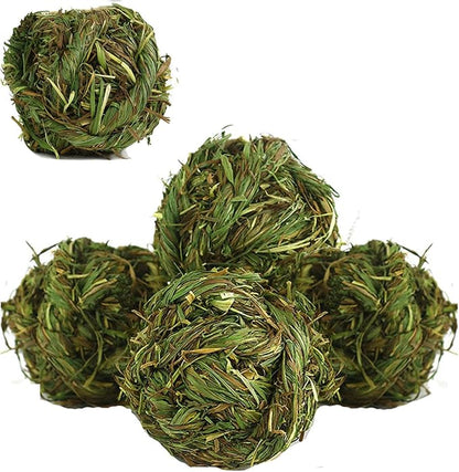 Rabbit Chew Ball Timothy Grass Grinding Small Animal Activity Play Chew Toys for Bunny Rabbits Hamster Guinea Pigs Gerbils (5 PCS)