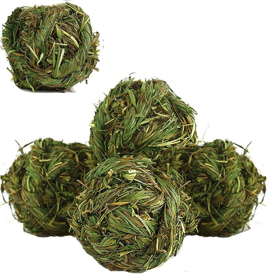 Rabbit Chew Ball Timothy Grass Grinding Small Animal Activity Play Chew Toys for Bunny Rabbits Hamster Guinea Pigs Gerbils (5 PCS)