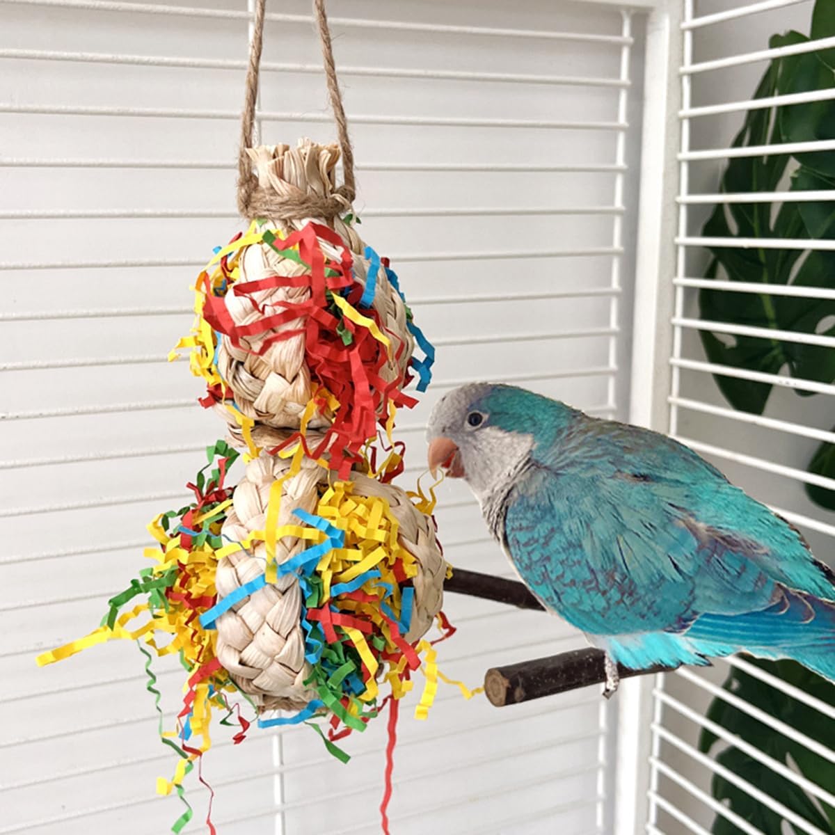 2PCS Bird Foraging Toys, Parrot Shredding Chewing Shredder Hanging Toys, Parakeets Shredded Paper Bird Cage Accessories Toy for Small Parrots, Conures, Love Birds, Cockatiels