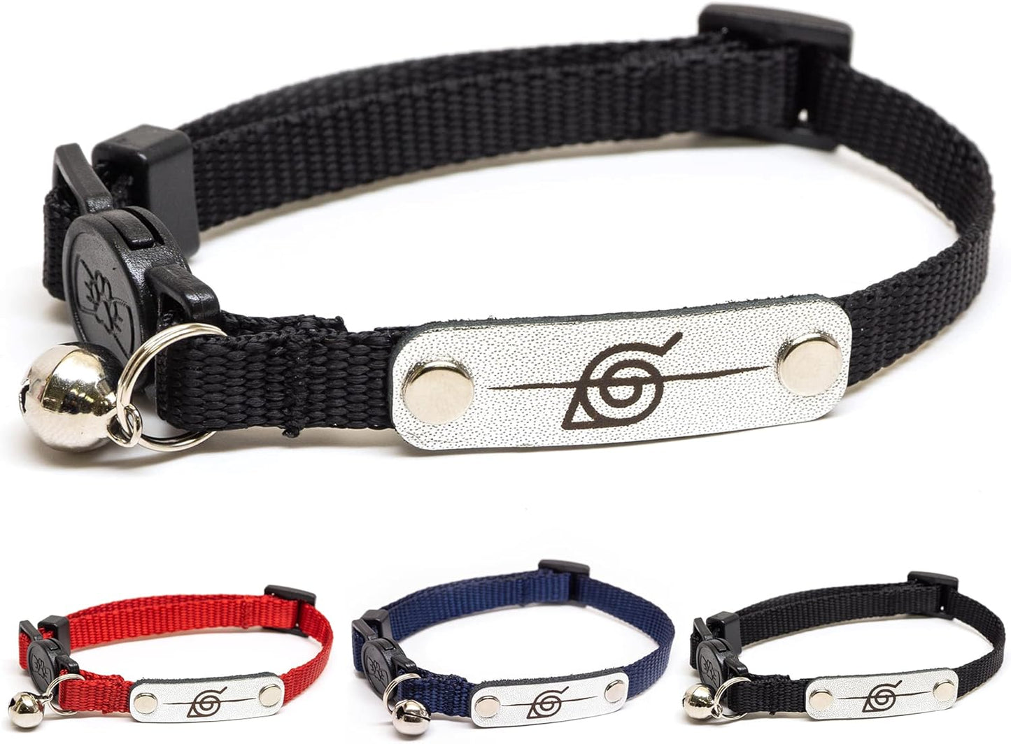 Naruto Breakaway Cat Collars for Girl & Boy Cats | Officially Licensed Naruto Shippuden Hidden Leaf Village Pet Accessories & Gifts, (8.5” to12”) Adjustable Cute Kitten Collar with Bell (Black, Rogue)