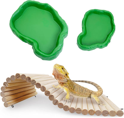 Hamiledyi 11.37 x 5.9 inch Reptile Hideout, Bearded Dragon Bendy Bridge, Climbing Ladder Wooden Hermit Climb Toys, Hide Cave Habitat Decor for Lizards Gecko Spiders Snakes Tortoise