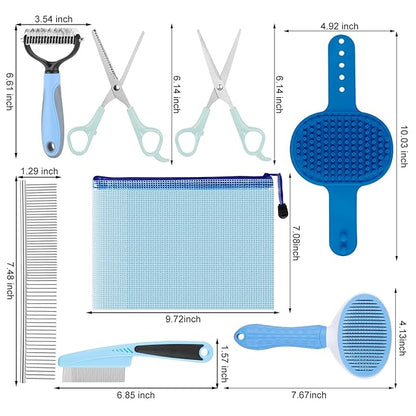 Pet Grooming Kit with Pet Shedding Slicker Brush, Bath Massage for Rabbit, Puppy, Kitten, All Hair Types, Includes Multiple Combinations of Combs and Brushes
