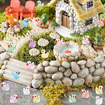 200pcs Mini Glitter Ducks 12 Colors Tiny Small Little Resin Duck to Hide Animal Figures for Dollhouse Micro Garden Landscape Decoration Craft Party Favors Toys