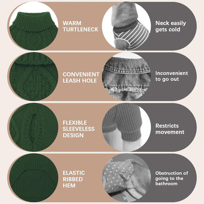 BINGPET Thermal Knitted Dog Sweater for Small Medium Large Dogs,Winter Puppy Cat Coat Warm Sweartershirts Outfits,Classic Cable Knit Turtleneck Pullover Dog Jumper Coat Warm Sweartershirts