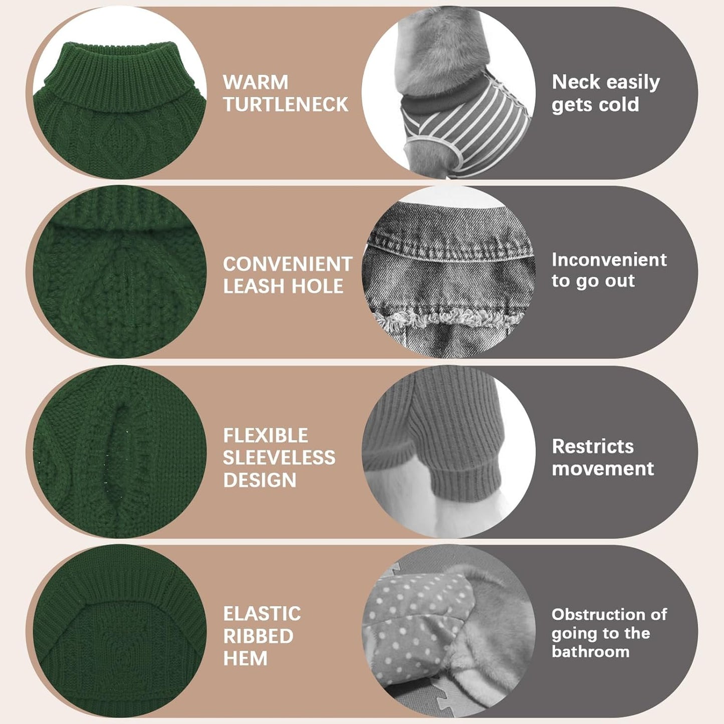 BINGPET Thermal Knitted Dog Sweater for Small Medium Large Dogs,Winter Puppy Cat Coat Warm Sweartershirts Outfits,Classic Cable Knit Turtleneck Pullover Dog Jumper Coat Warm Sweartershirts