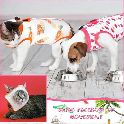 Nuanchu 3 Pieces Cat Recovery Suit Kitten Recovery Suit E-Collar Alternative for Cats and Dogs Abdominal Skin Anti Licking Pajama Clothes Sets(Large,Fruit Style,Colorful)