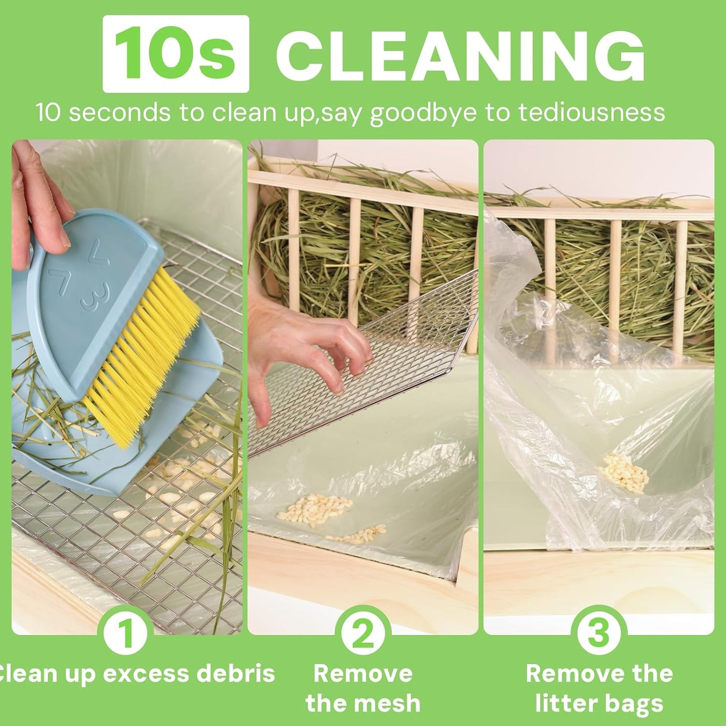 3-in-1 Steel Grids Rabbit Litter Box with Hay Feeder & Waste Collection – Bunny Toilet Training Kit, Large Plastic Potty for Rabbits, Guinea Pigs, Small Animals – Easy Clean, Durable, Odor Control