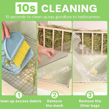 3-in-1 Steel Grids Rabbit Litter Box with Hay Feeder & Waste Collection – Bunny Toilet Training Kit, Large Plastic Potty for Rabbits, Guinea Pigs, Small Animals – Easy Clean, Durable, Odor Control