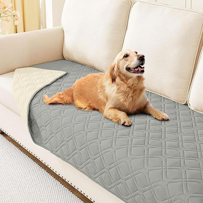 hyha Waterproof Dog Bed Blanket, Soft Pet Blankets, Waterproof Couch Cover for Dogs, Reversible Sofa Covers Washable for Furniture (30x70 Inch, Grey/Beige)