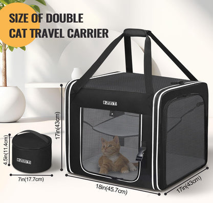 Petskd Combinable Pet Carrier for Large Cat or Medium Dog, 18"x17"x17" Large Cat Carrier for Car Travel, 2 Small Pet Soft Carriers with Food Bag, Bowl and Safety Locking Zippers for Vet, Camping