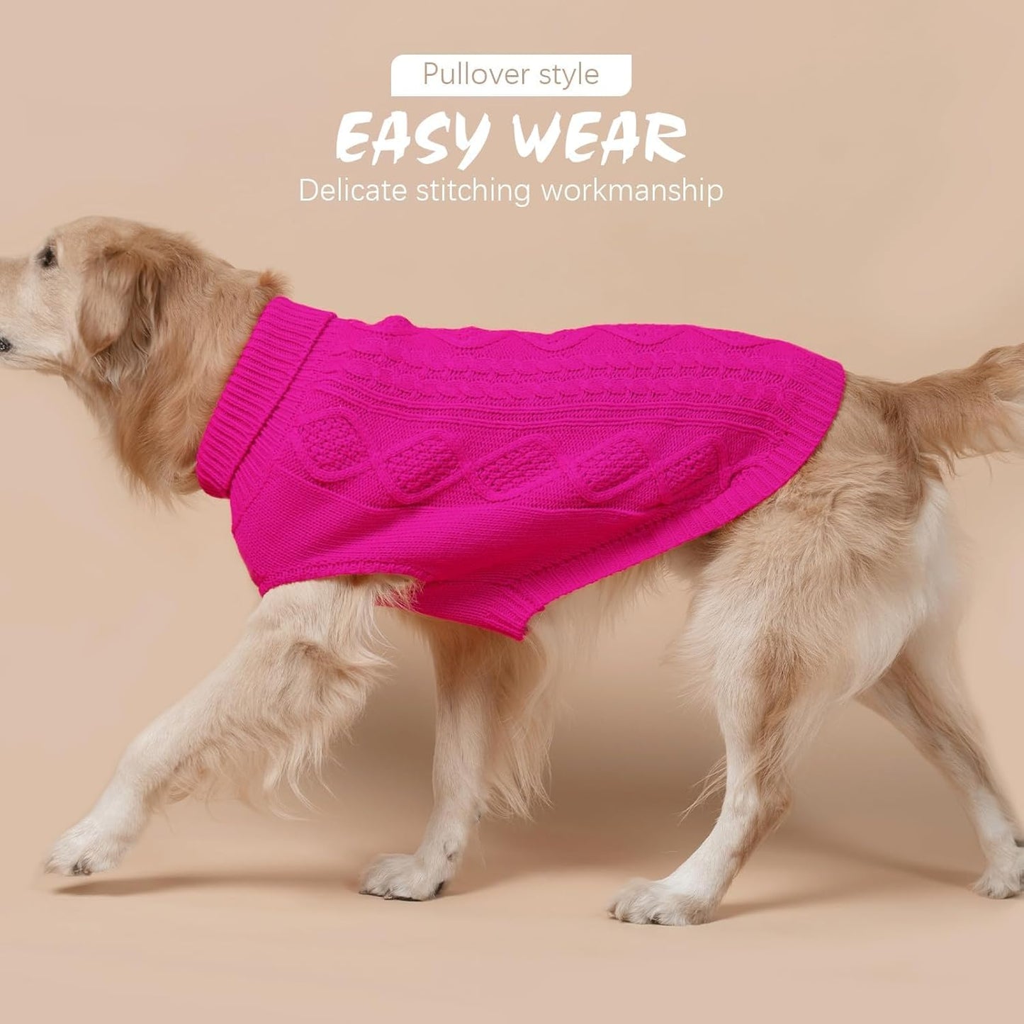 BINGPET Thermal Knitted Dog Sweater for Small Medium Large Dogs,Winter Dog Cat Coat Warm Sweartershirts Outfits,Classic Cable Knit Turtleneck Pullover Dog Jumper Coat Warm Sweartershirts(Rosered,L)